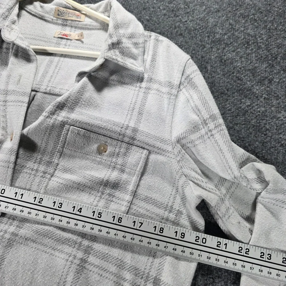 Faherty Legend Shirt Plaid Flannel Button Down Grey Knit Stretch Medium Womens - Picture 6 of 7